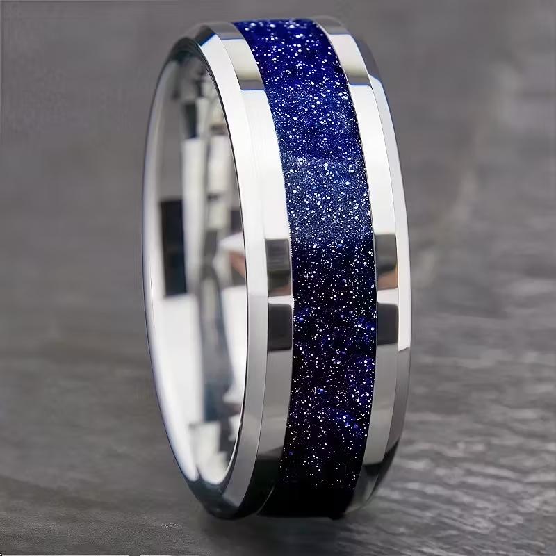 Prsten z nerezové oceli Starry Sky Blue s černým pískem pro muže