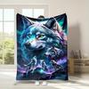 Premium Fleece Throw Blanket Wolf Family Mystical Art Blue Animal Print Decor for Living Room Sofa Couch Home Gifts
