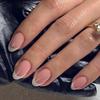 24Pcs French Almond False Nails Pink Stiletto Press On Nails With White Edge Design And Glue Simple Wearable Nail Tips