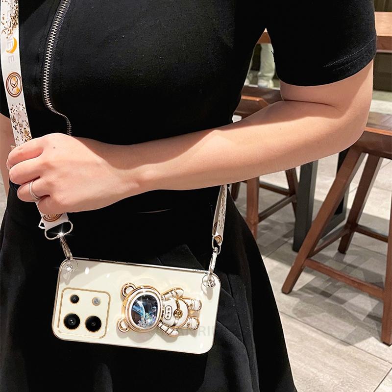 Note13 Crossbody virves pārklājuma apvalks priekš Xiaomi Redmi Note 13 Pro Plus 13pro 4g 5g astronauta turētājs silikona statīva vāciņš 13c