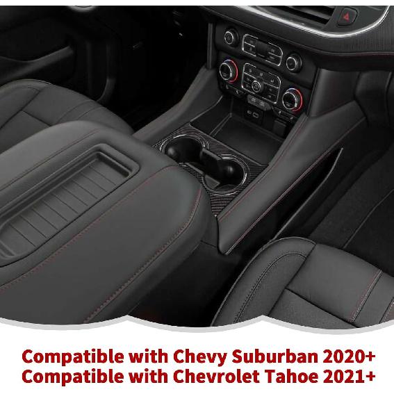 Carbon Fiber Front Cup Holder Panel Trim Cover Decoration Interior Accessories Compatible with Chevy Suburban SUV 2020-2023,for Chevrolet Tahoe