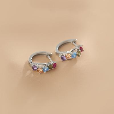 Color Zircon Earrings, Women's Niche Design Sense, Unique Contrasting Color Rainbow Earrings