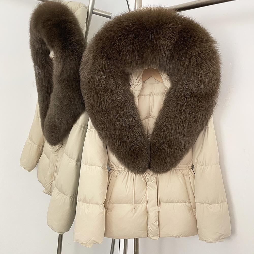 Removable oversized fox fur collar women's short down jacket women's winter new hooded waist and thin fur jacket