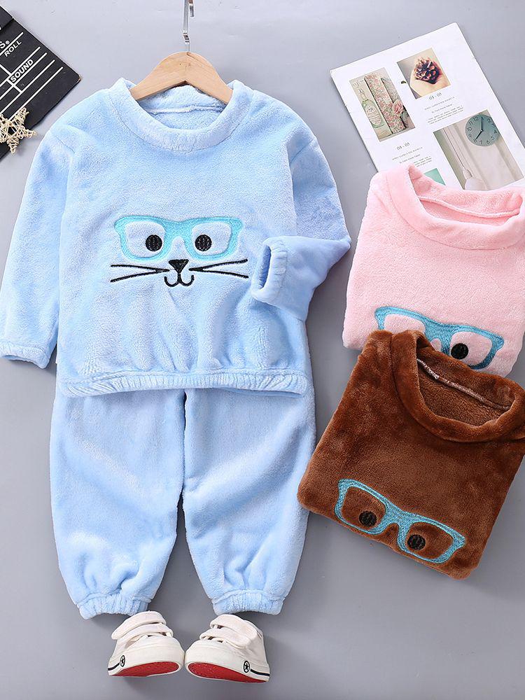 2023 Herbst/Winter Fleecefutter Kinder Cartoon Flanell Pyjama Set