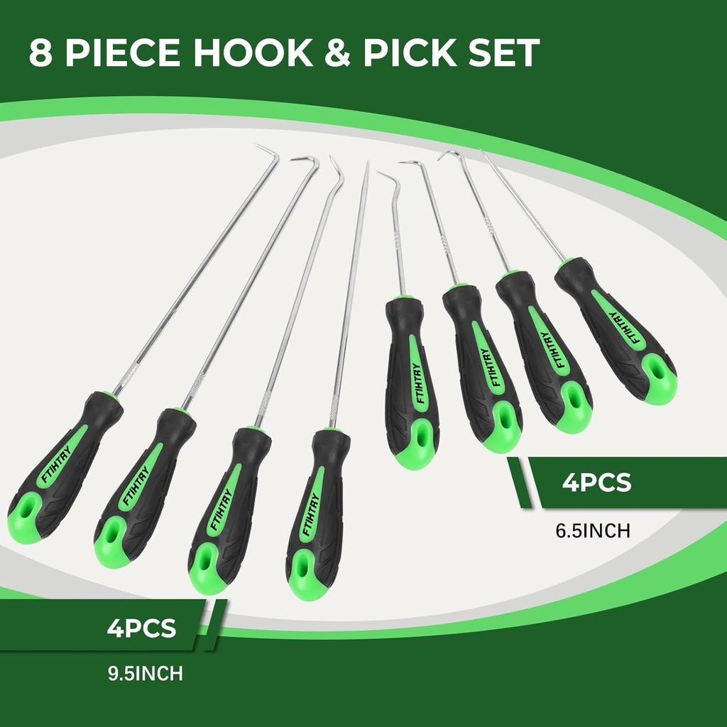 8PCS Pick And Hook Set, Precision Automotive Hook Set, Car Auto Oil Seal/O-Ring Seal Gasket Mini Precision Hooks Puller Remover (Green)