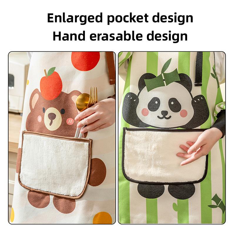 Waterproof Oil-Proof Household Apron Hand-Wiping Design Adjustable Shoulder Strap with Pocket for Cooking Baking Dishwashing