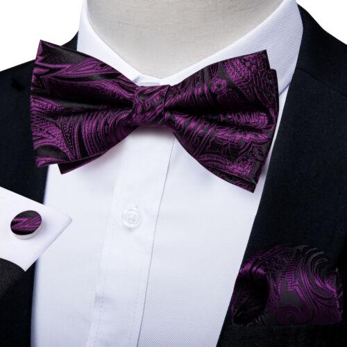 Conjunto de abotoaduras masculinas de seda azul ajustável com gravata borboleta Paisley floral Hanky