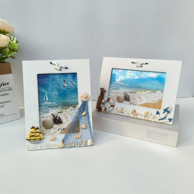 1 Pc Mediterranean Style 6-inch Ocean Photo Frame Shell Starfish Wooden Photo Album Home Decoration Wooden Photo Frame Ornaments