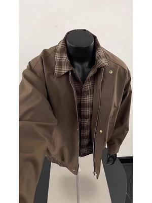 Men's Retro Plaid Patchwork Two-Piece Jacket – Loose Fit, High-End Casual Style for Spring and Autumn.