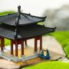 Miniature Chinese Courtyard Bonsai Rockery with Ancient Architecture and Pavilion - Tabletop Water-Land Fish Tank Ornament.