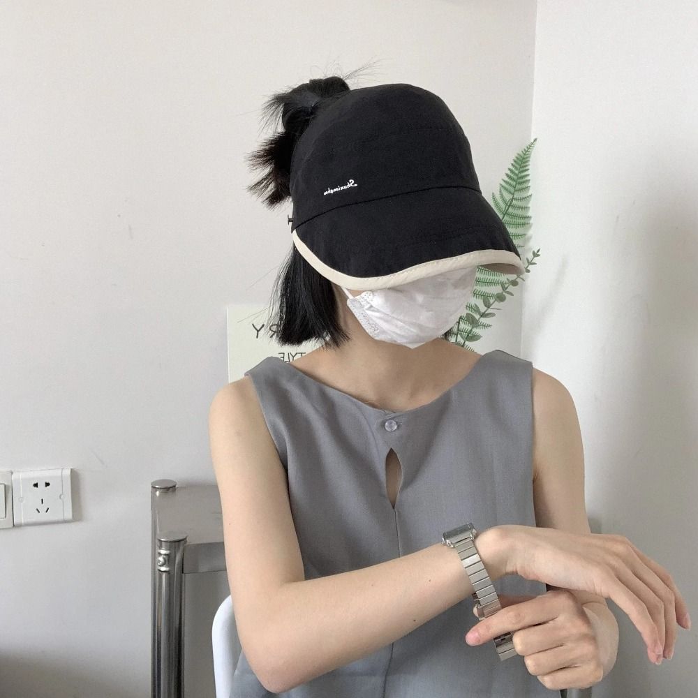 Portable Empty Top Women Sun Hat Wide Brim Sun Protection Outdoor Beach Cap Anti UV Folding Fisherman Hat