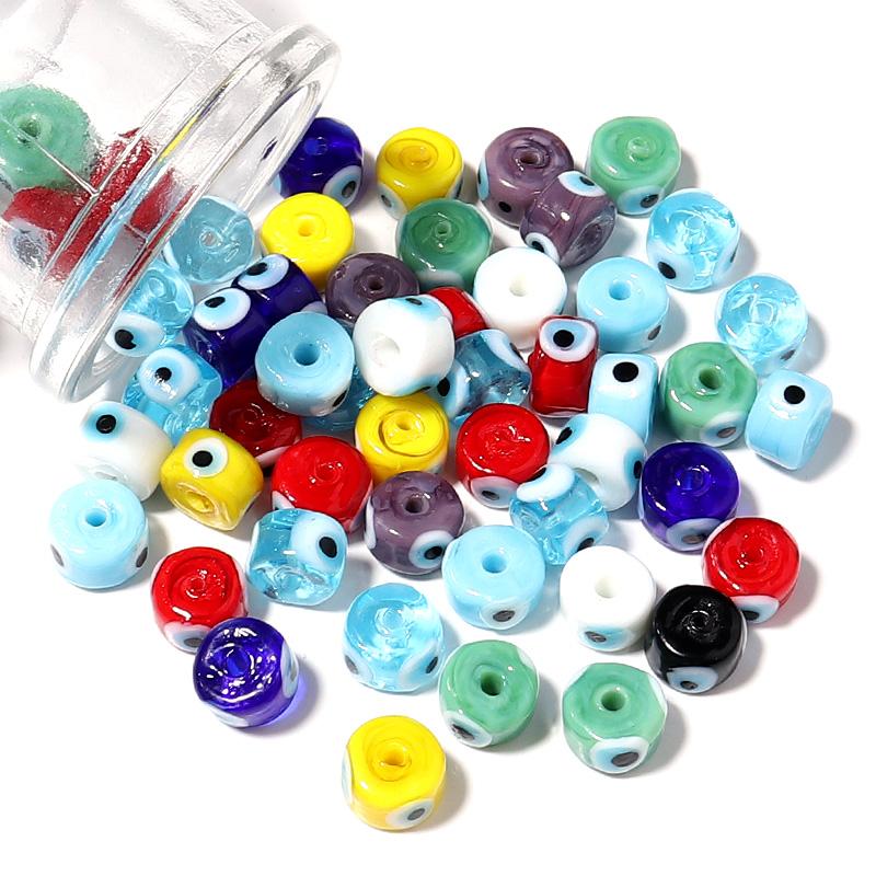 10pcs/lot 9mm Flat Round Lampwork Beads Colorful Evil Eye Loose Spacer Glass Beads For DIY Fashion Bracelet Earrings Accessories
