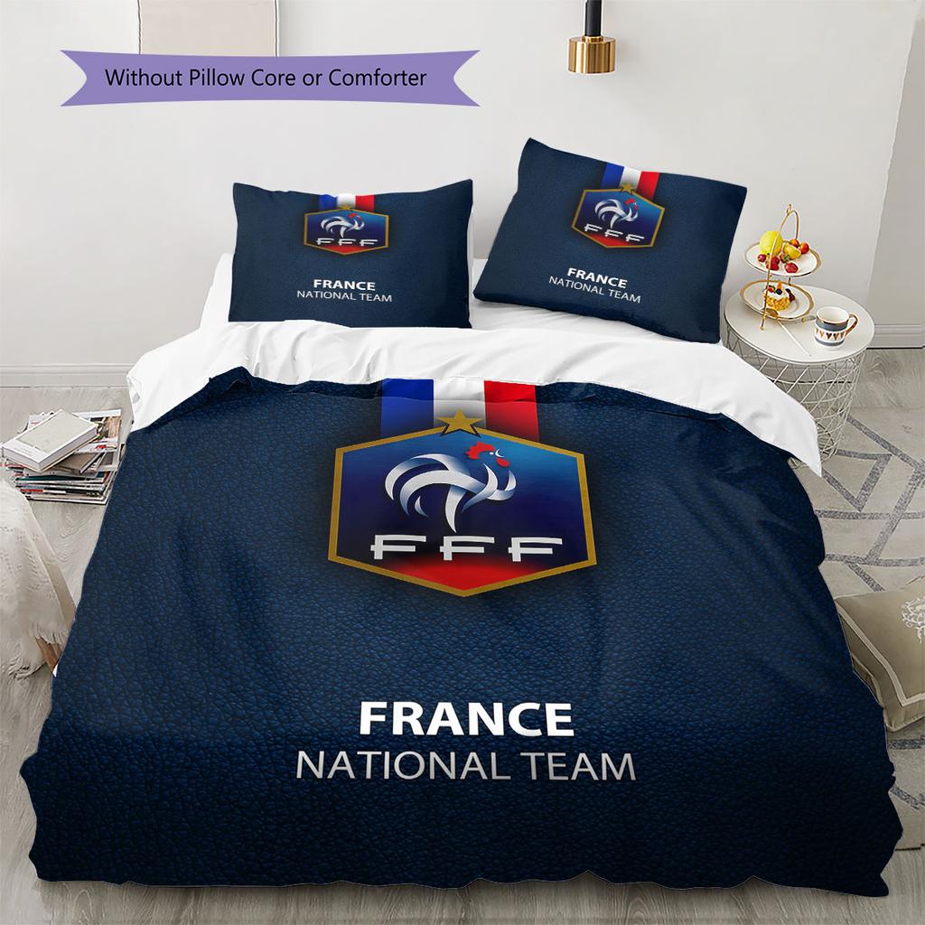Literie à motif de l'équipe de France de football, Ensemble couette Housse de couette Taie d'oreiller Cadeau d'anniversaire pour la maison(1 housse de couette + 2 taies d'oreiller, sans garniture.)