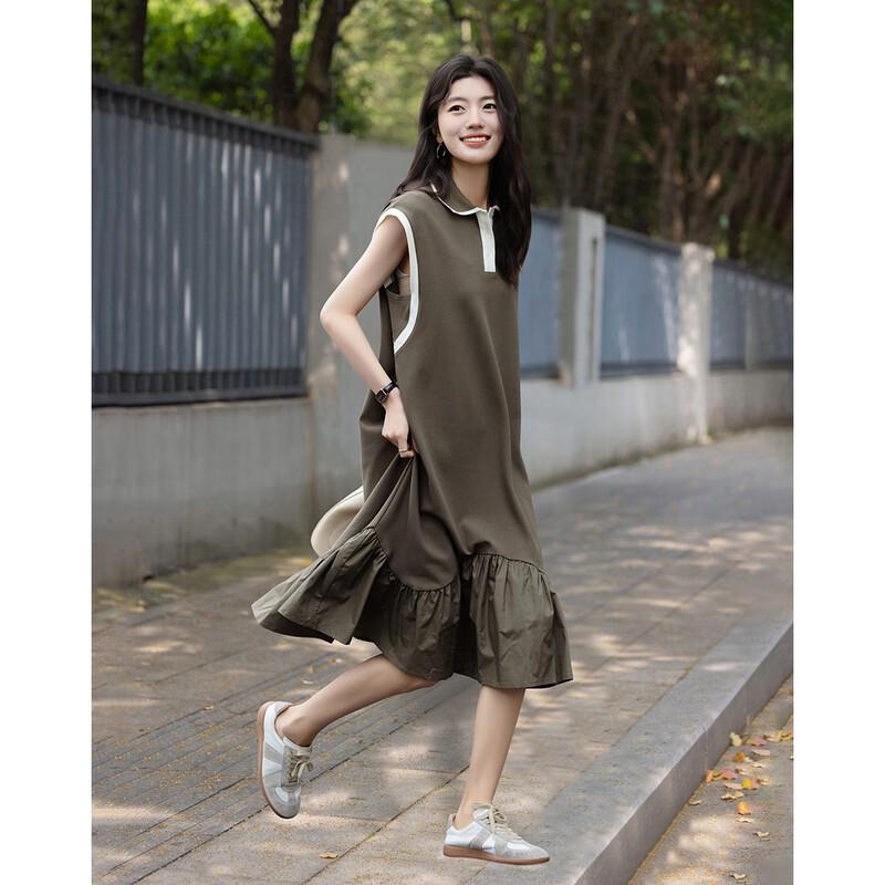 Demana Women s Polo Collar Patchwork Dress L