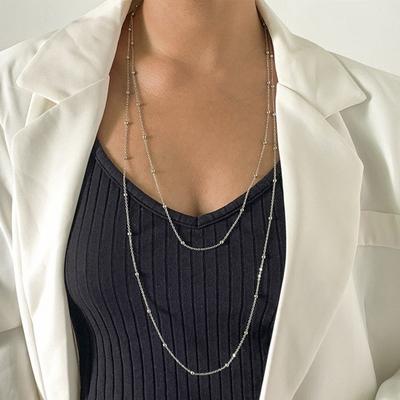 Women Sweater Chain Double-layer Alloy Beads Adjustable Clothes Jewelry Dating Prom Party Garment