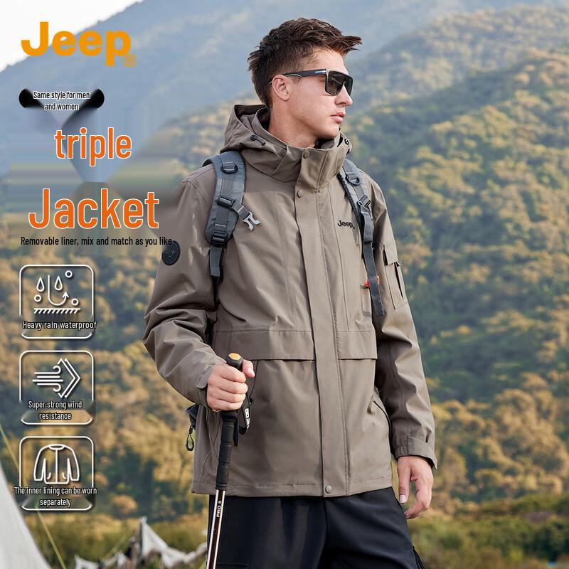 JEEP 2025 Autumn/Winter Men s 3-in-1 Outdoor Mountaineering Jacket XL