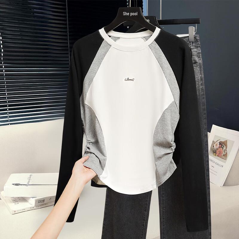 Women s Contrast Raglan Long Sleeve Drawstring T-Shirt L