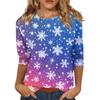 Women's Fashionable Casual Three Quarter Sleeve Christmas Printed Collar Pullover Top