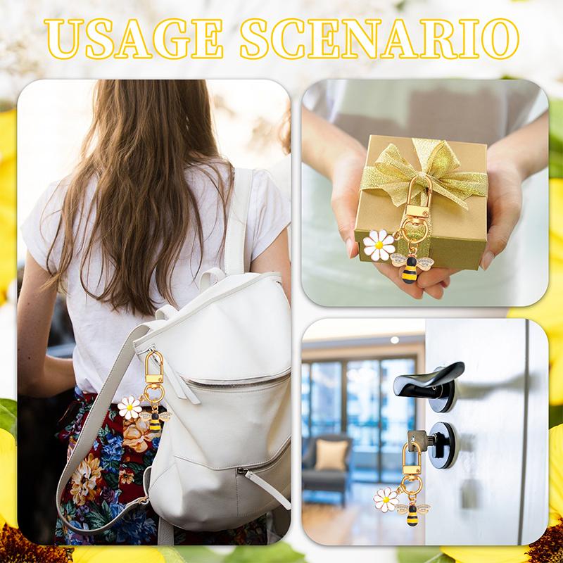 10 Set Bee Flower Keychain Party Favors Set Keyring With Kraft Tags Organza Bag For Guests Souvenir Baby Shower Wedding