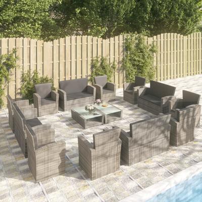 Vidaxl 16-Cz. Garden Lounge Set, Cushions, Grey PE Rattan