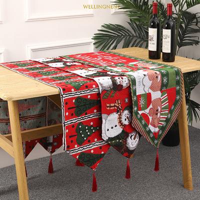 Christmas Ornament Knitted Cloth Table Runner Dining Table Santa Claus Printed Tablecloth for 4-6 Seat