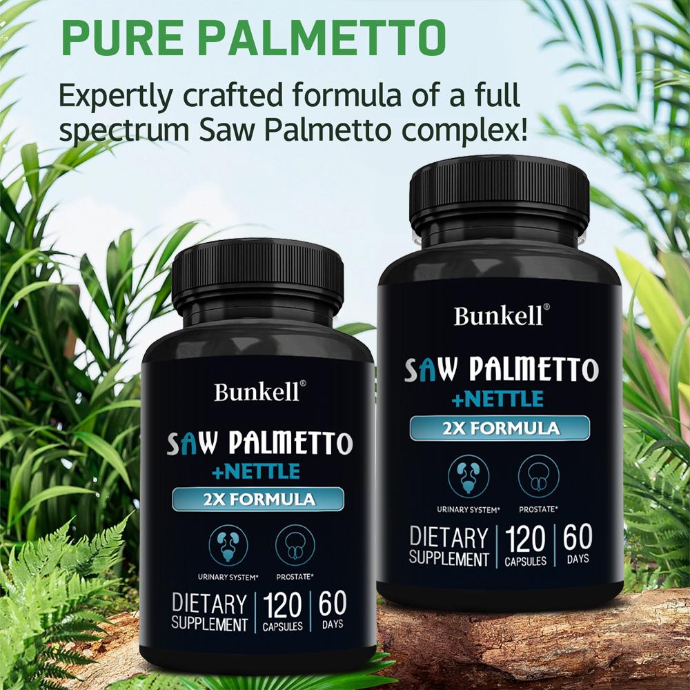 Saw Palmetto Capsules, 2X Herbal Blend Dietary Supplement For Men, 120 Capsules