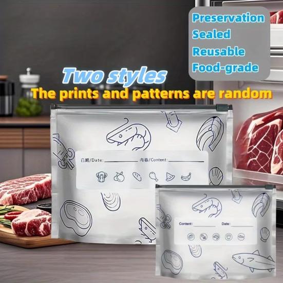 30Pcs Aluminum Foil Sealable Bags Reusable Leak-Proof Zipper Freezer Bags Stand Up Food Storage Pouches with Label for Freshness Fruit Vegetable Meat
