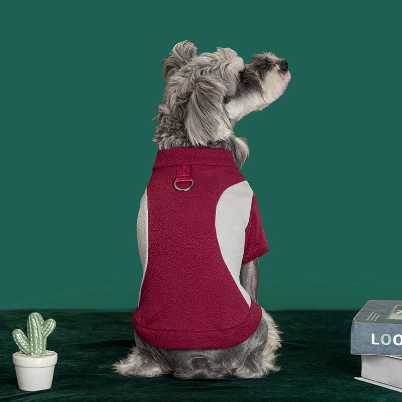 Cross-Border Pet Dog & Cat Plus Velvet Warm Color Block Pullover with Traction Hole, Two-Legged Sweatshirt for Autumn/Winter