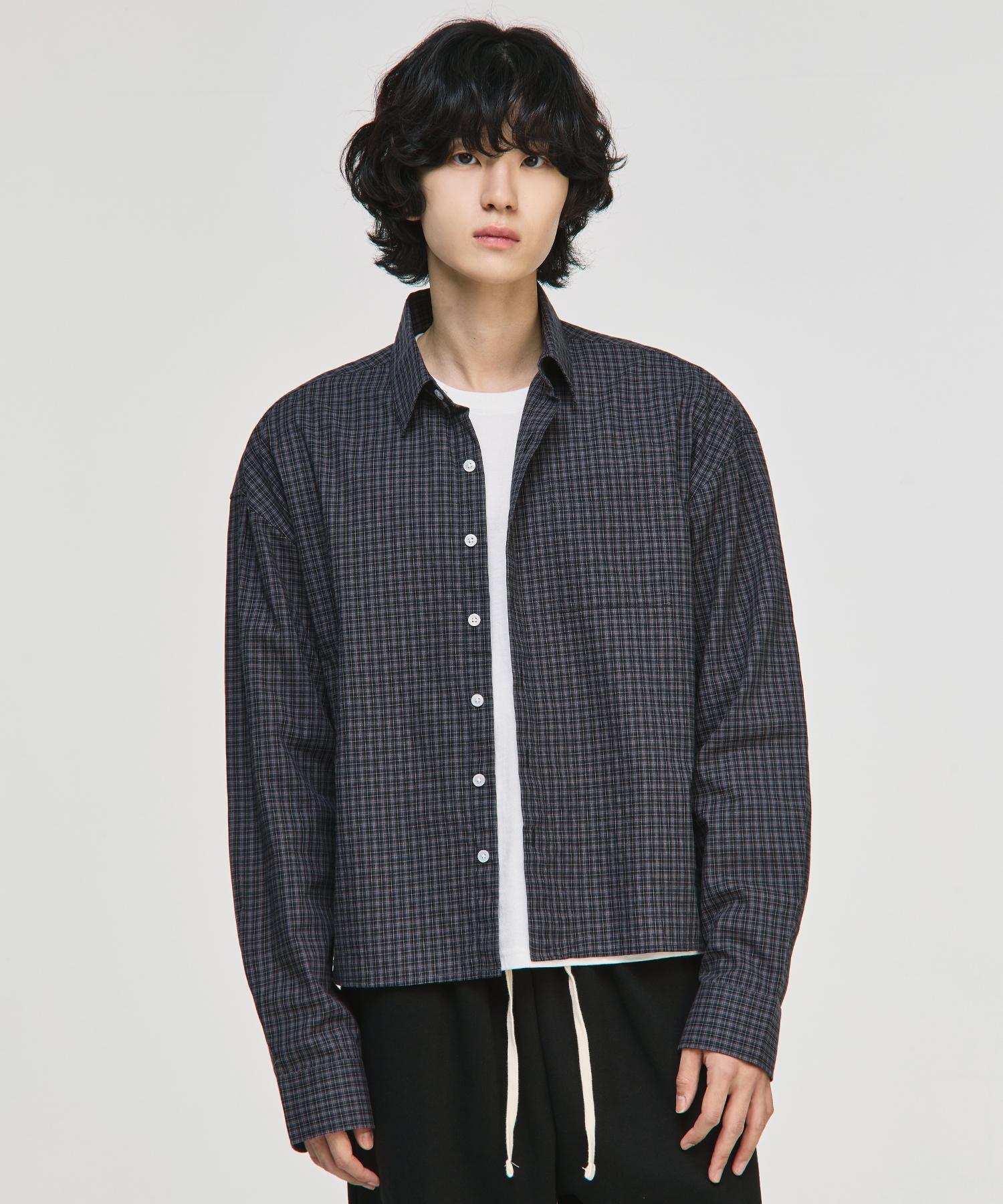 Signature Daily Crop Pocket Check Shirt [Charcoal] Charcoal/L