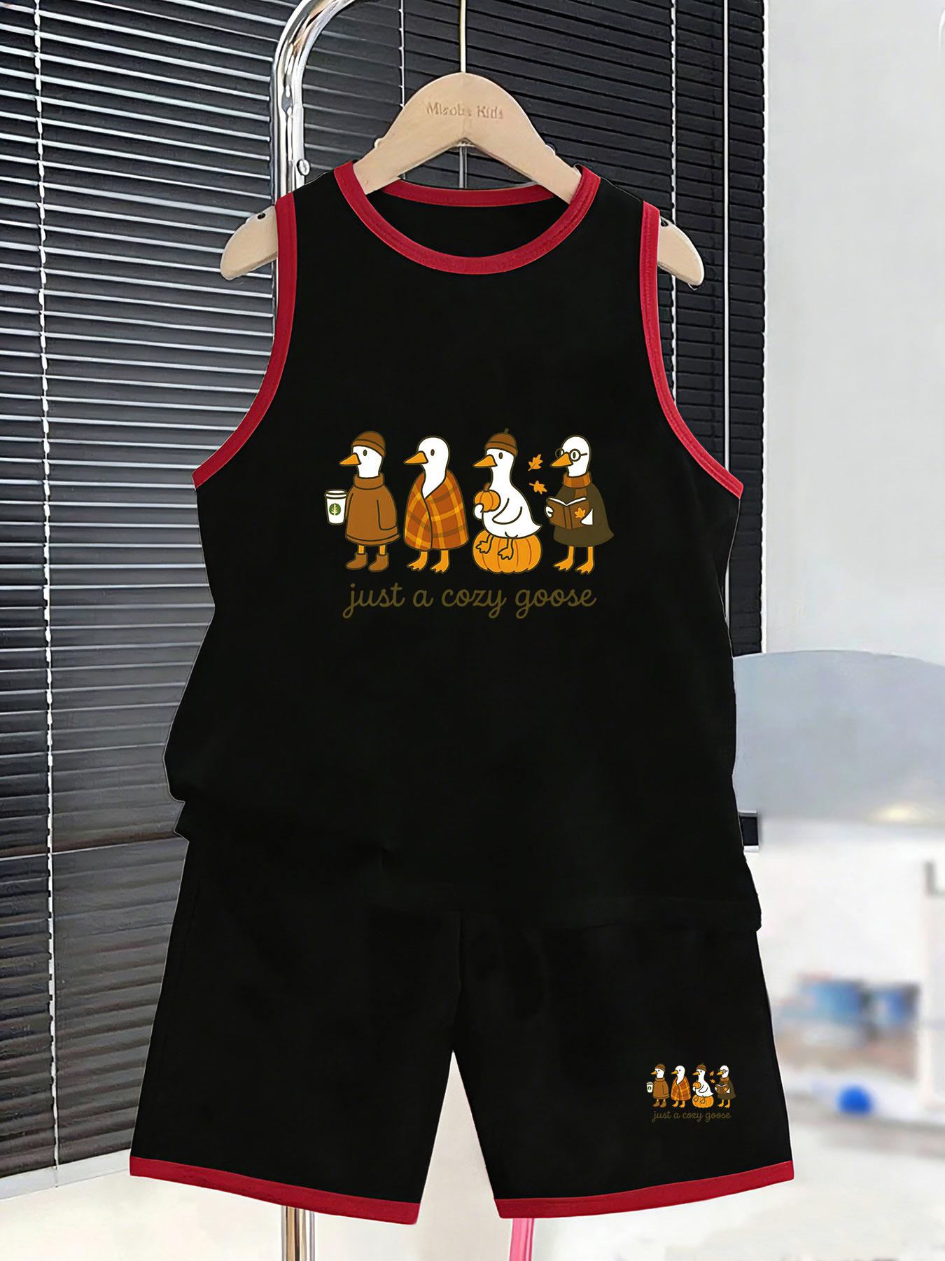 

Boys autumn cozy goose themed vest shorts. Seasonal cute print, soft stretch fabric for leisure and outdoor daily wear. 7Y чорний