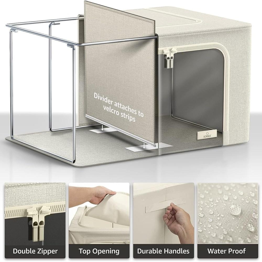 Stackable Foldable Storage Bins with Dividers Clear Window Dual Zipper Handles Clothing Linens Organizing Seasonal Wear