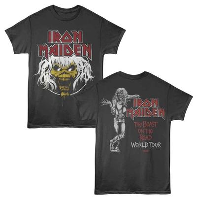 Iron Maiden - World Tour 1982 - 2-Sided Print Adult Solid T-Shirt - Smoke