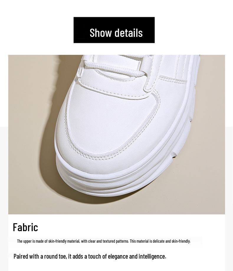 Women's W3612 White Leather Thick-Soled Casual Shoes, 2024 Autumn Collection