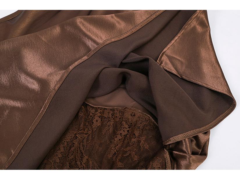 Fei Yuan Women's Satin A-line Drape Skirt, Lace-lined, Solid Color, Early Spring 2026 Fashion Arrival