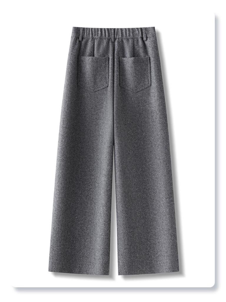 2024 Women's Bestseller Grey Wool Wide-Leg Cropped Pants for Autumn/Winter