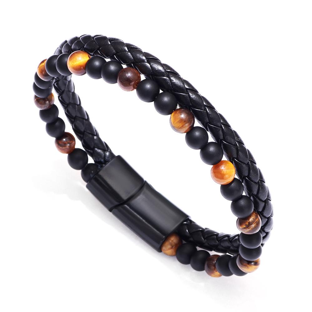 Men's Retro Punk Magnetic Buckle Leather Bracelet - Handmade, Woven with Metal Style