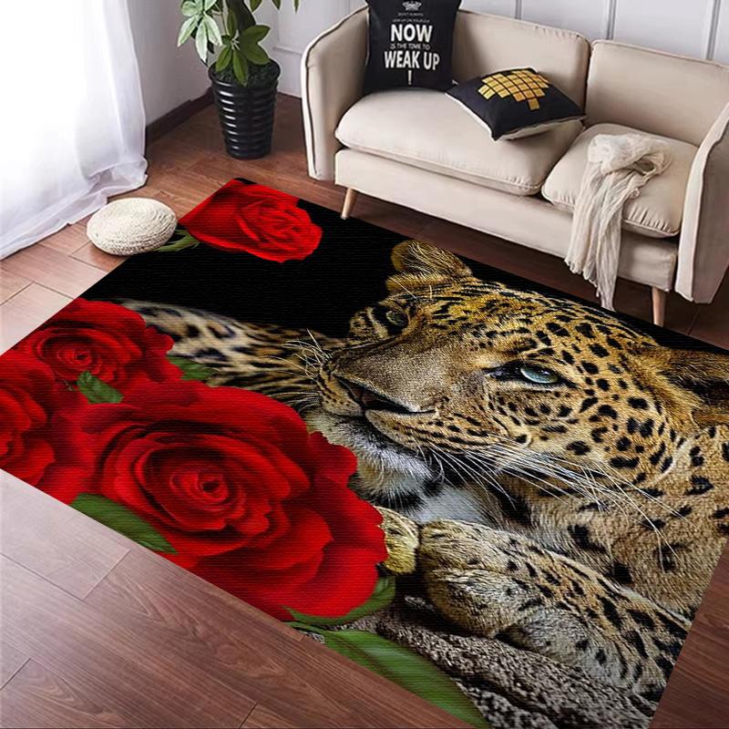 Rose leopard print carpet African cheetah room decoration Large Area Rugs Living Sofa Doormat Non Slip Hallway Balcony Floor Mat