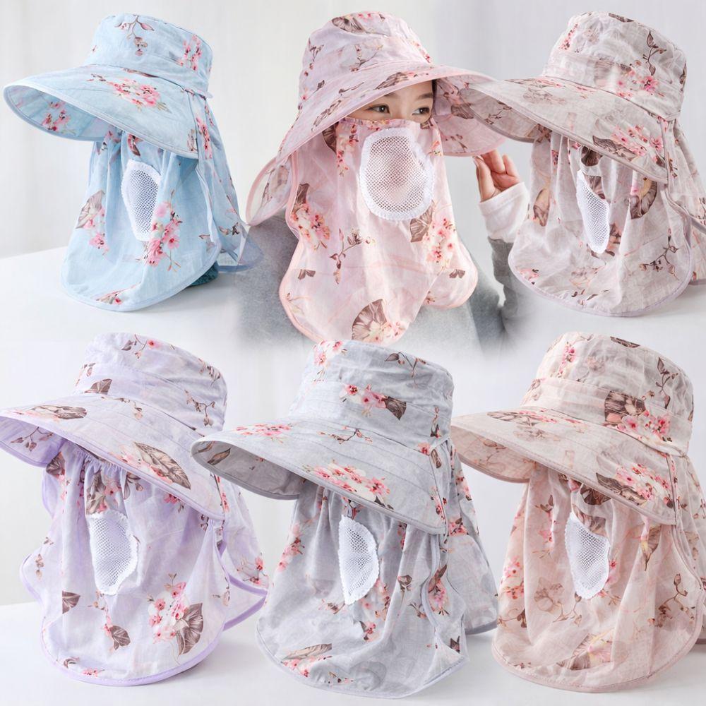 Breathable Face Mask Sun Hat Wide Brim Fisherman's Hat Trendy Tea Picking Work Hat  Summer Outdoor