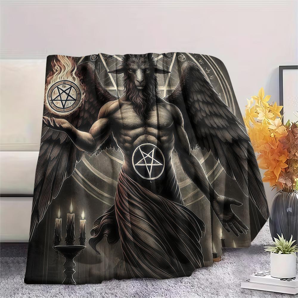 1PC Satan Symbol Print Flannel Blanket, High quality All Seasons, Home Decor, Warmth and Comfort, Perfect for Christmas Gifts