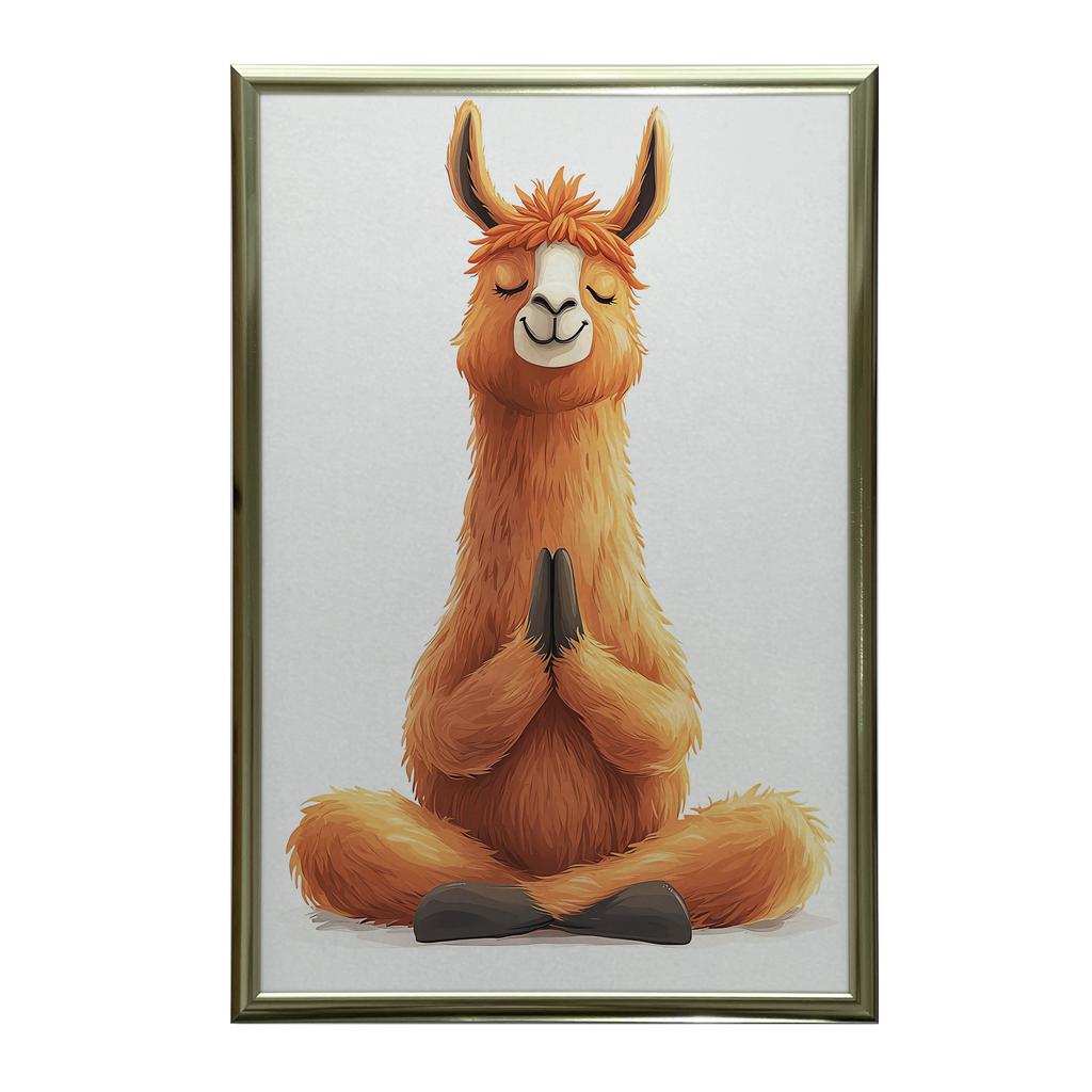 Plakat Medytująca Lama Plakat Medytująca Lama, 50X70 Cm, Rama Aluminiowa Złota, Papier Matowy 230 Gsm