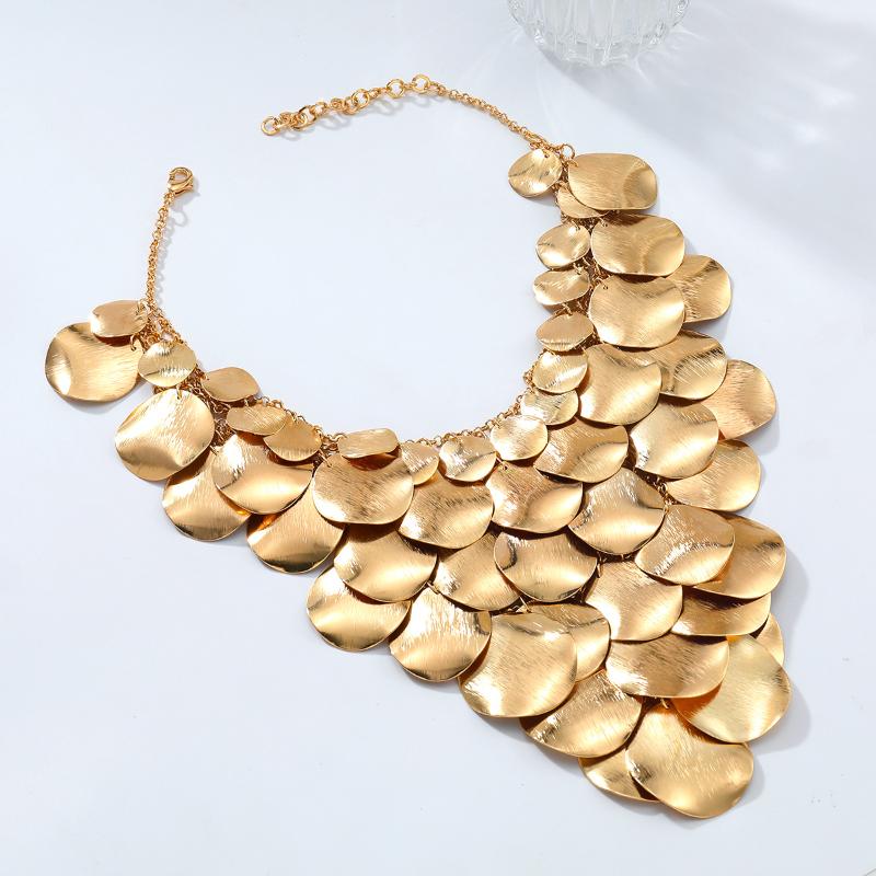 Exaggerated Metal Plate Waterfall Tassels Necklace For Women Multi-Layer Long Necklace Bohemian Style Jewelry Neck Accessories