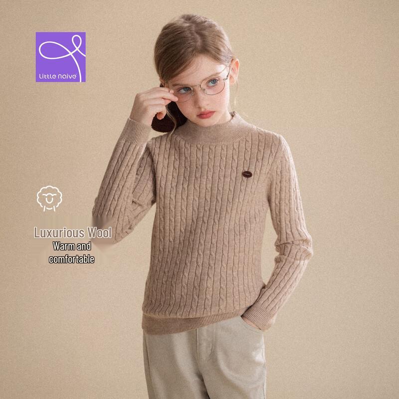 Girls' Cable Knit Half-High Collar Sweater