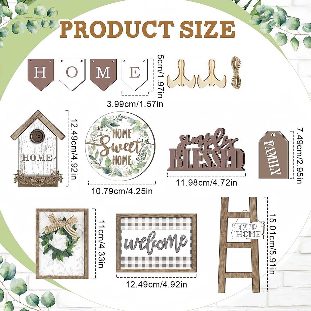 Set of 11 Farmhouse Tiered Tray Set, Rustic Home Tiered Tray Decorations Wooden Signs Farmhouse Tabletop Wood Signs for Kitchen Table Shelf Decor