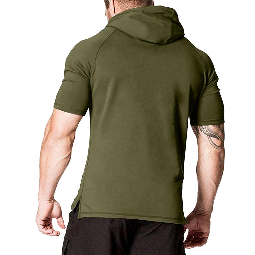 Men's  Loose  Fitting  Pocket  Casual  Sports  Hooded  Short  Sleeved  T,Shirt