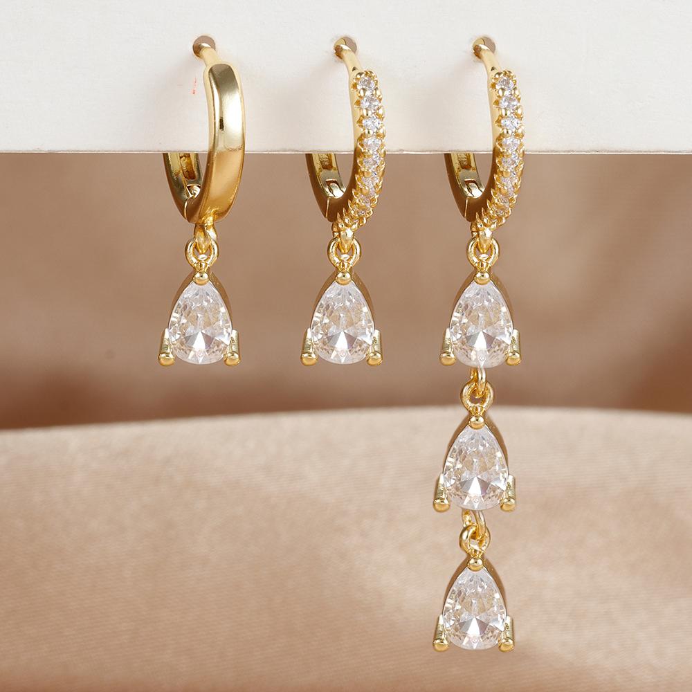 3PCS New Stainless Steel Zircon Water Drop Hoop Earrings Set For Women 18K Gold Plated Huggie Heart Earring Piercing Jewelry