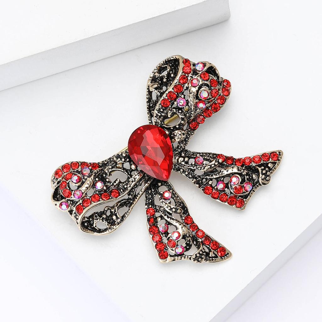 Vintage Rhinestone Bow Brooch for Women Unisex Office Party Friend Gifts Jewelry Accessories