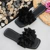 Casual Square Toe Flat Slippers Fashionable Floral Slippers for Lazy People, One Foot Stomping, Open Toed Beach Slippers
