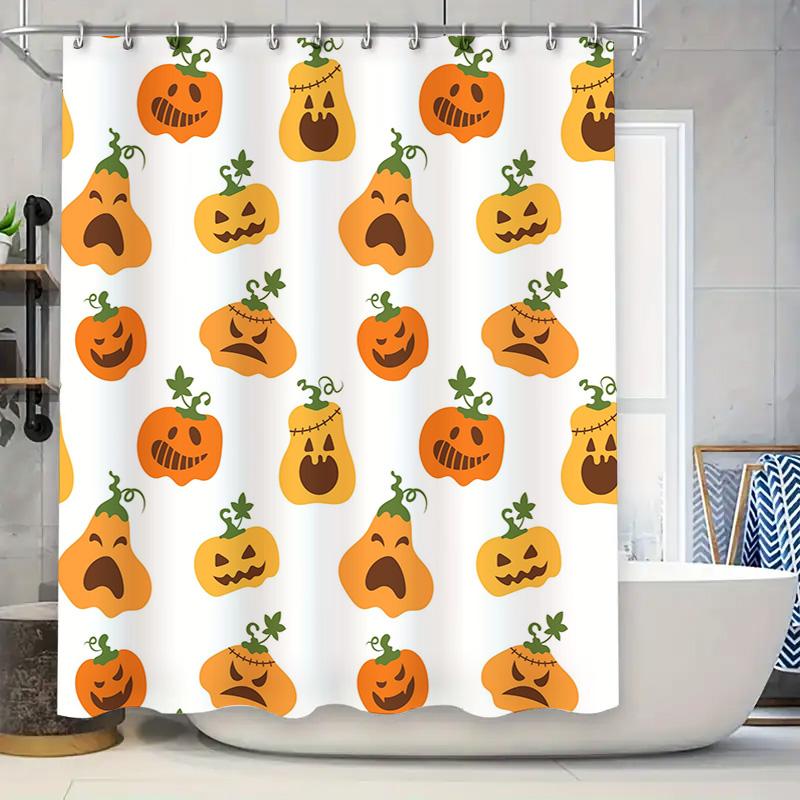

Halloween Pumpkins Shower Curtain Decorative Fabric Waterproof Bath Mats for Kids Bathroom Decor Orange Pumpkin Print 72x72in (1 90x180cm