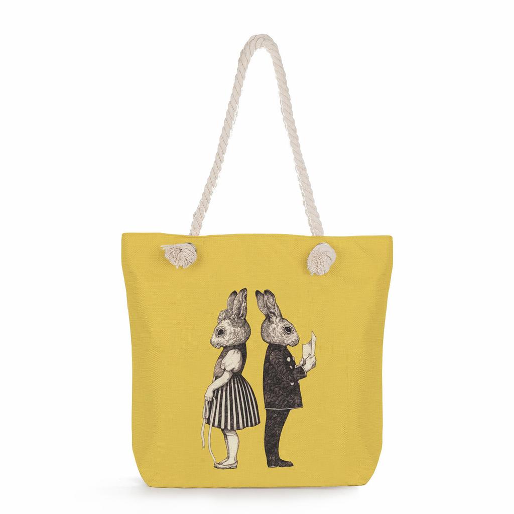 Multifunctional Cute cartoon cat Printed Thick Rope Shoulder Beach Bag Casual large capacity handbag 7610