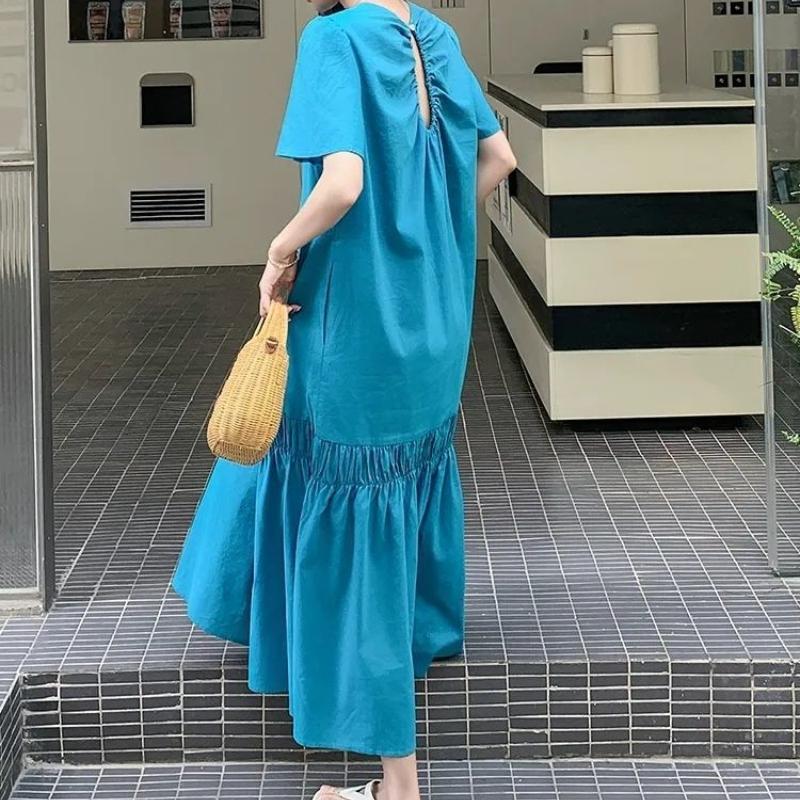 Design Sense Backless Dress Plus Size Summer Loose Tummy-Hiding Slimming Long Skirt